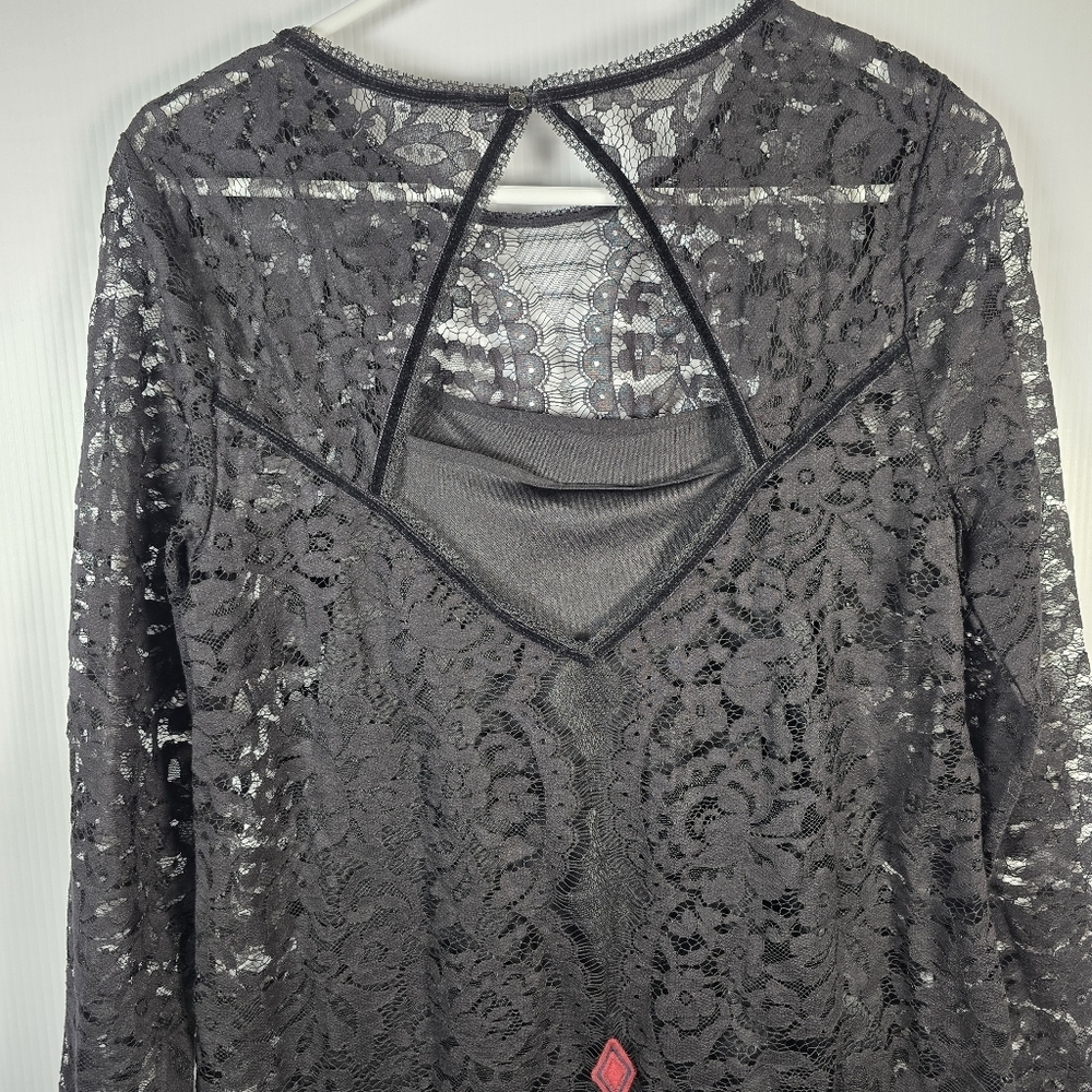 Free People Black Lace Dress with Pink Geometric Patterns Black Slip Under SizeS - Picture 11 of 13